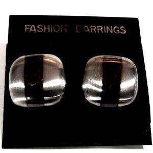 Black Silver Dual-Tone Stud Earrings Modern Stripe Design, 0.75” Fashion Jewelry